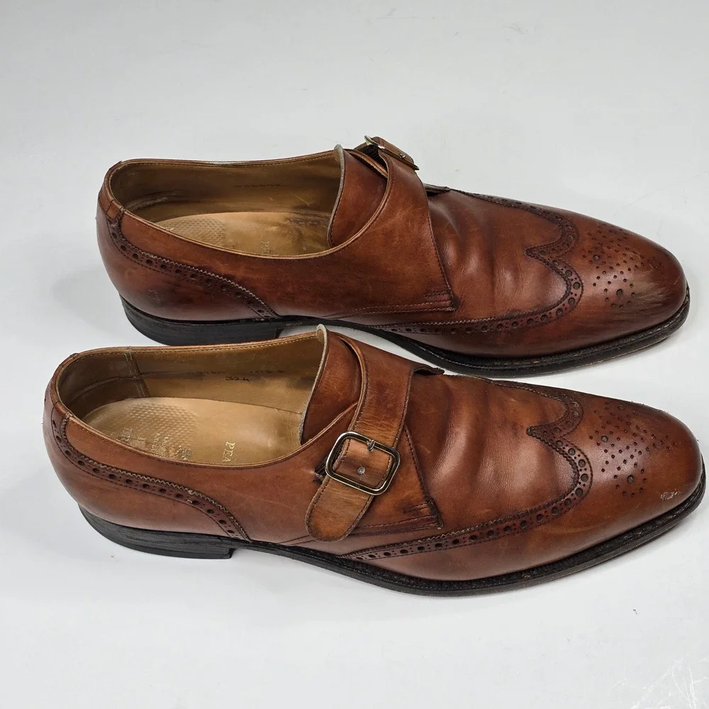 Brooks Brothers Peal & Co Mens Tan Leather Wingtip Monk Strap Shoes 10.5 D UK